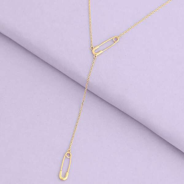 

Safety Pin Pendant Lariant Necklace, Gold