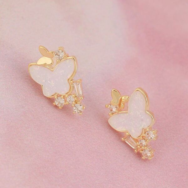 

1pair Rhinestone Glitter Butterfly Stud Earrings, White