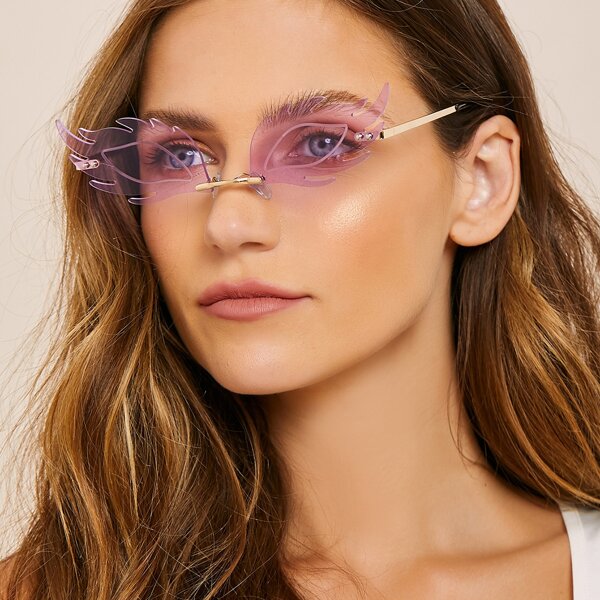 

Flame Shaped Rimless Sunglasses, Purple