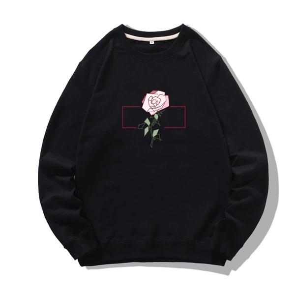 

Men Floral Print Drop Shoulder Sweatshirt, Black