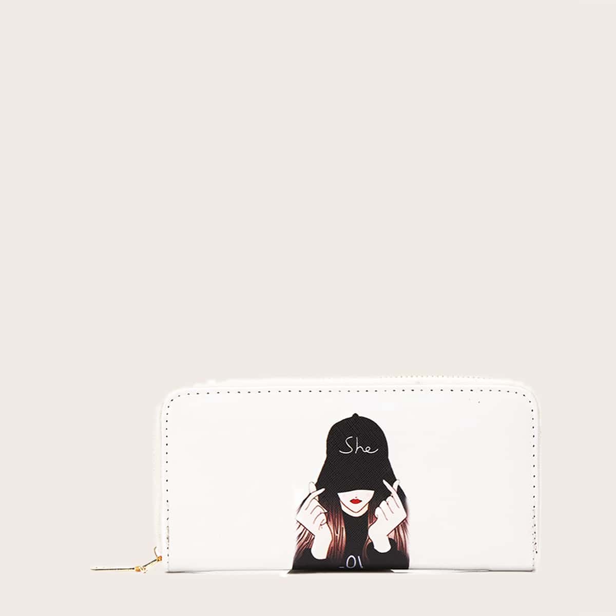 

Figure Graphic Zip Purse, White