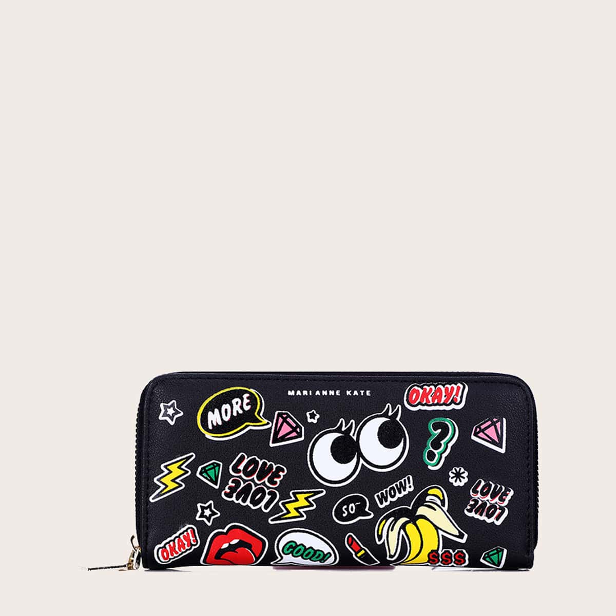 

Cartoon Zip Purse, Black