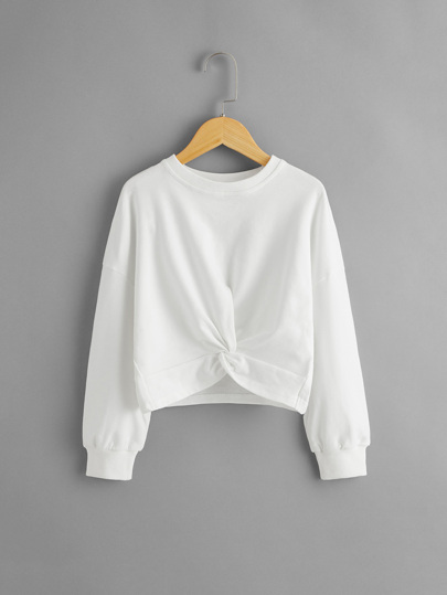 SHEIN Girls Drop Shoulder Twist Front Sweatshirt