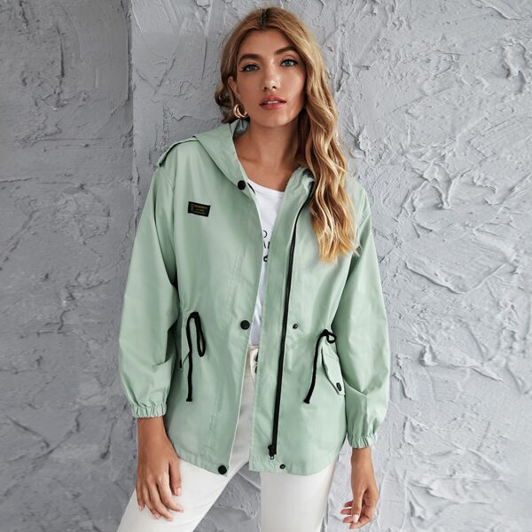 

Drawstring Waist Hooded Parka Coat, Mint green