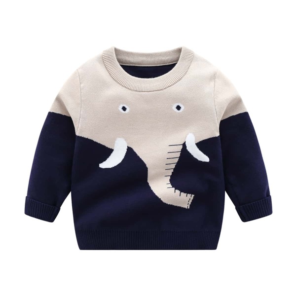 

Toddler Boys Colorblock Elephant Pattern Sweater, Multicolor