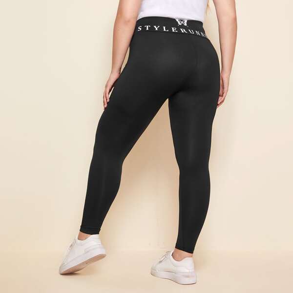 

Plus Butterfly & Letter Graphic Leggings, Black