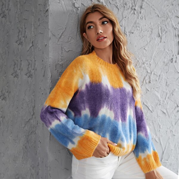 

Tie Dye Colorblock Oversized Sweater, Multicolor