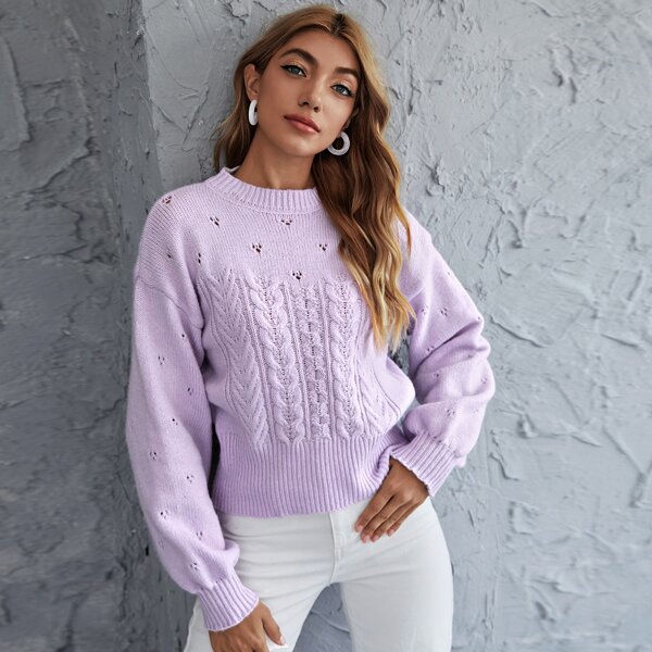 

Cable Knit Drop Shoulder Sweater, Lilac purple