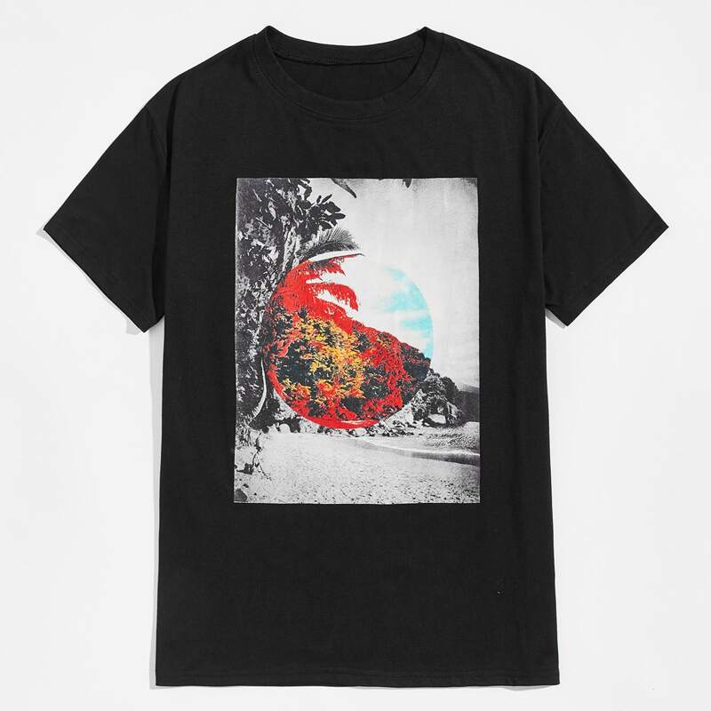 

Guys Graphic Print Tee, Dark grey