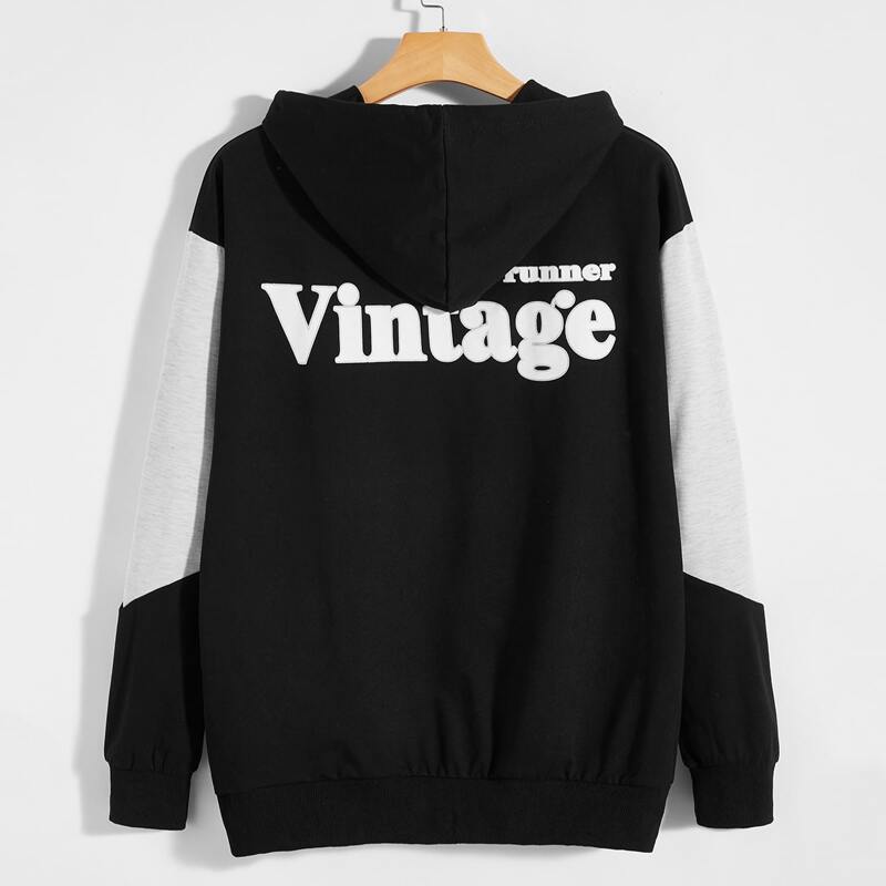 

Guys Kangaroo Pocket Colorblock Hoodie, Black