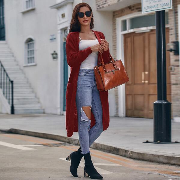 

Dual Pocket Drop Shoulder Cardigan, Burgundy