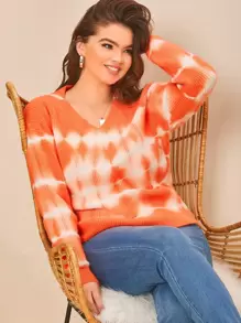 SHEIN Unity 大碼落肩紮染毛衣