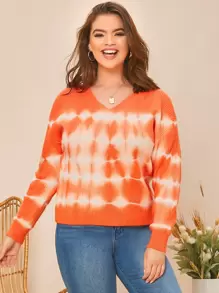 SHEIN Unity 大碼落肩紮染毛衣