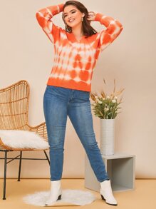 SHEIN Unity 大碼落肩紮染毛衣