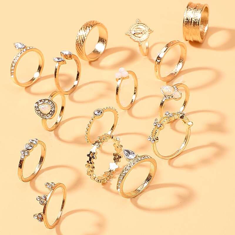 

15pcs Rhinestone Ring, Gold