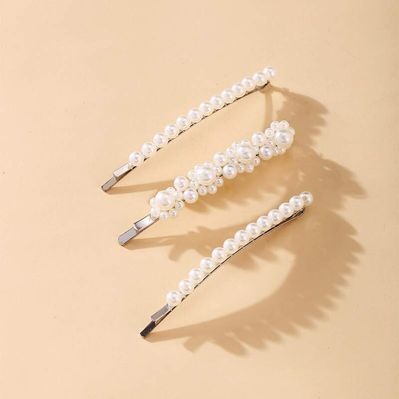 

3pcs Faux Pearl Hair Clip, White