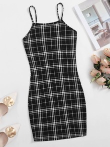 SHEIN Bodycon Tartan Dress - Black - View 1