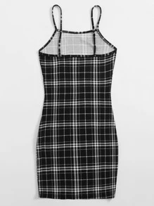 SHEIN Bodycon Tartan Dress - Black - View 2