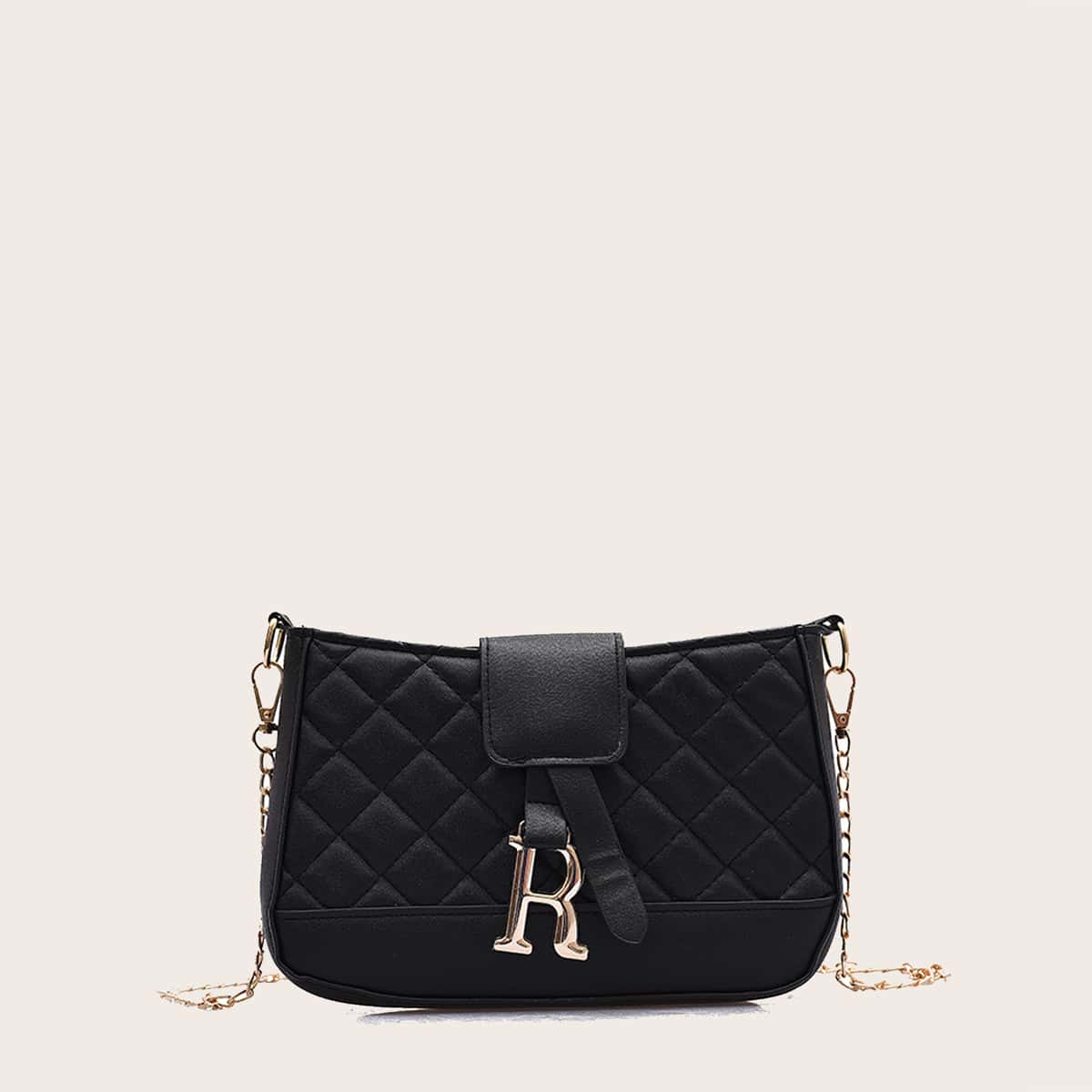 

Quilted Chain Crossbody Bag, Black