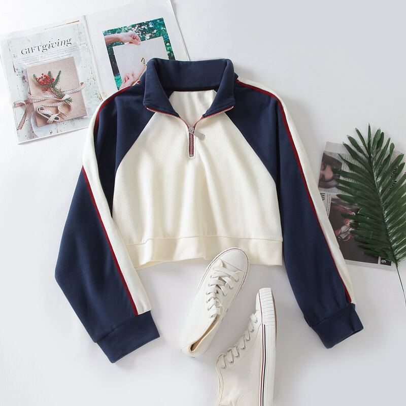 

Colorblock Half Zip Crop Sweatshirt, Multicolor