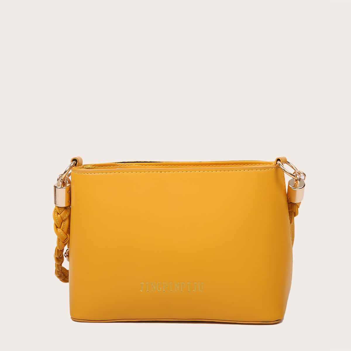 

Solid Braided Strap Tote Bag, Mustard yellow