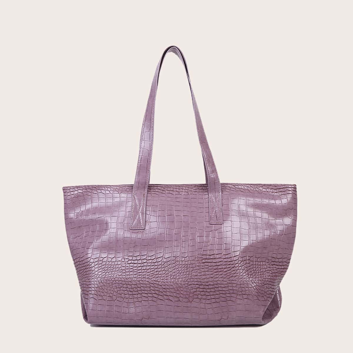 

Croc Embossed Tote Bag, Mauve purple