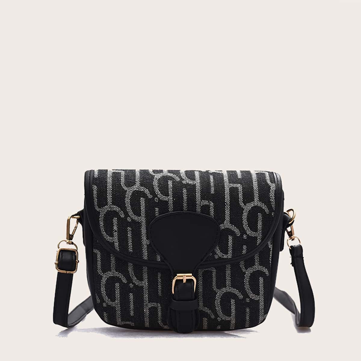 

Letter Graphic Crossbody Bag, Black