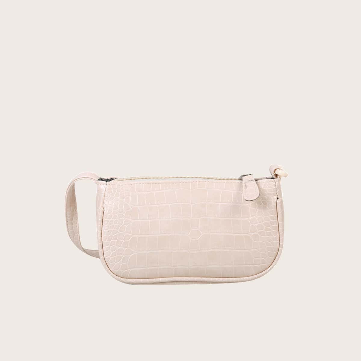 

Croc Embossed Baguette Bag, Beige