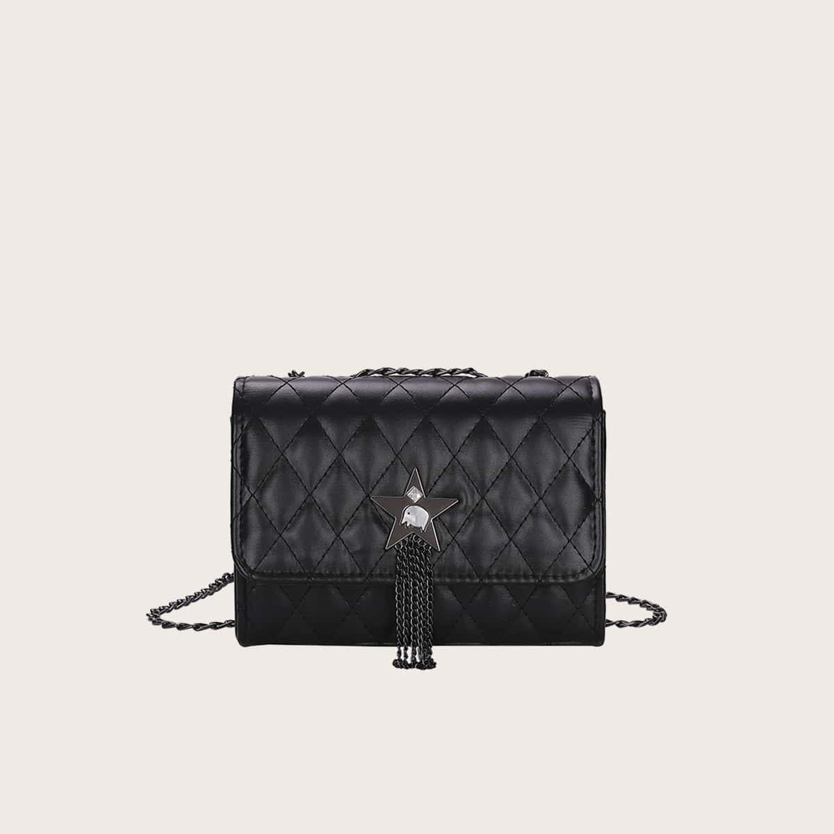 

Star Tassel Quilted Crossbody Bag, Black