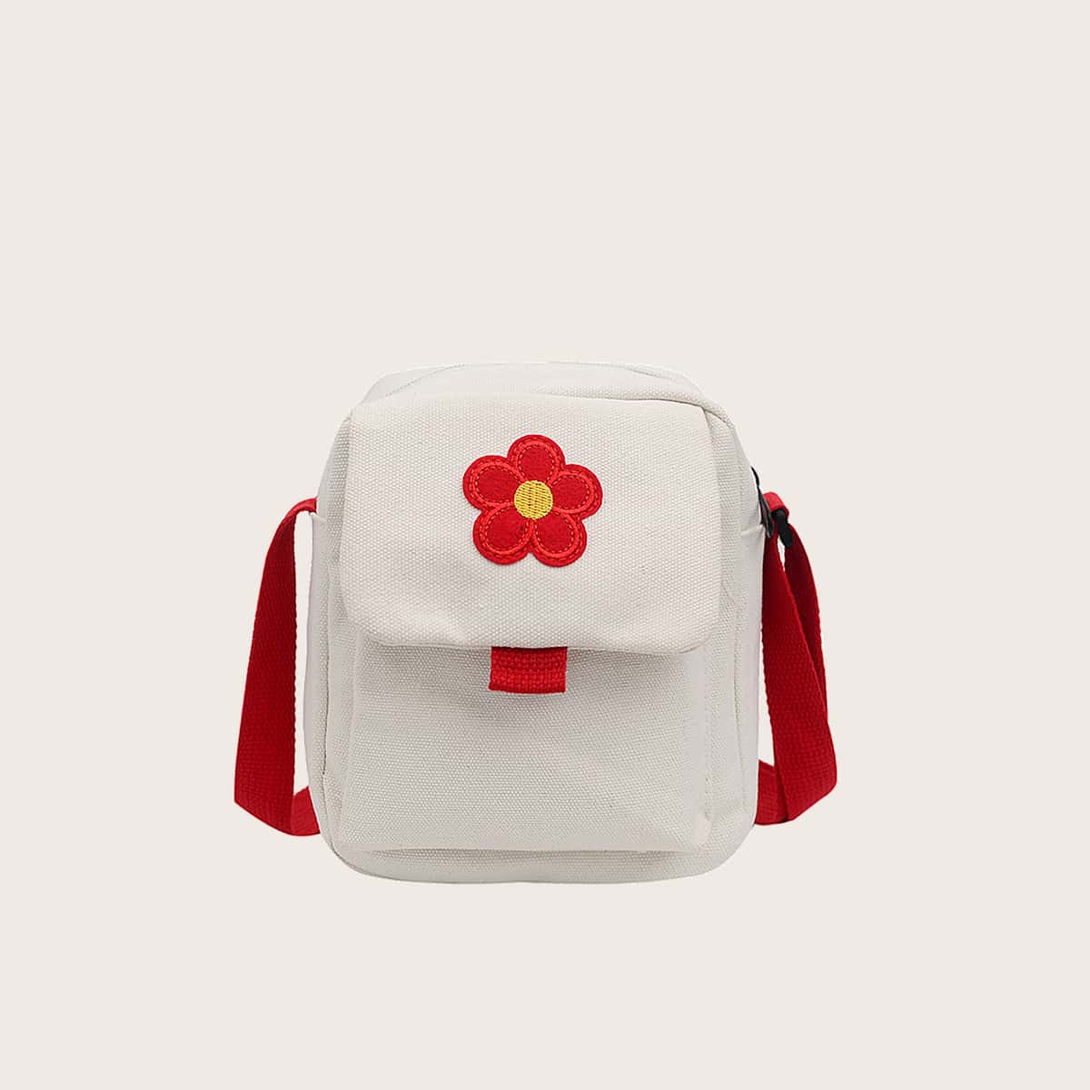 

Colorblock Floral Crossbody Bag, Red and white