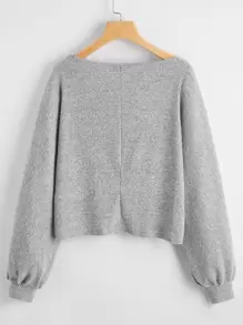 SHEIN EZwear Áo len Gân đan màu trơn Giải trí - Xám - Xem 2