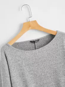 SHEIN EZwear Áo len Gân đan màu trơn Giải trí - Xám - Xem 4