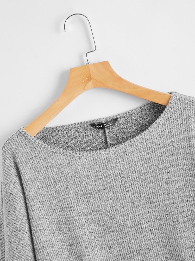SHEIN EZwear Áo len Gân đan màu trơn Giải trí - Xám - Xem 4