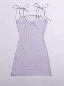 Muchica 結飾帶格紋包臀連衣裙 - 紫丁香色 - 查看 2