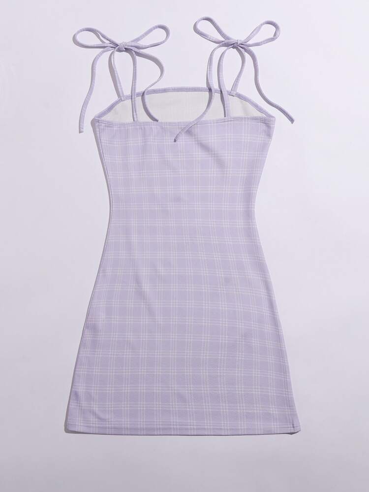 Muchica Đầm Thắt nút Sọc ca rô Giải trí - Màu Lilac Tím - Xem 2