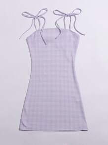 Muchica 結飾帶格紋包臀連衣裙 - 紫丁香色 - 查看 3