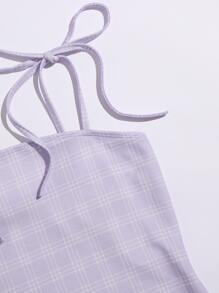 Muchica 結飾帶格紋包臀連衣裙 - 紫丁香色 - 查看 4