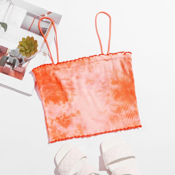 

Lettuce Edge Tie Dye Cami Top, Coral orange