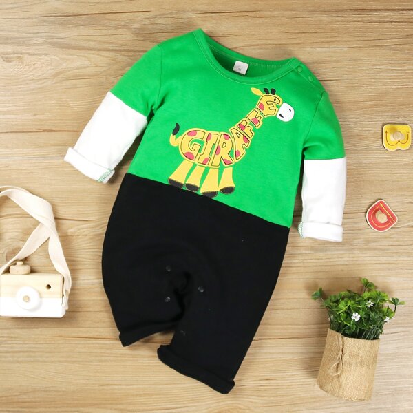 

Toddler Boys Cartoon Giraffe Colorblock Jumpsuit, Multicolor