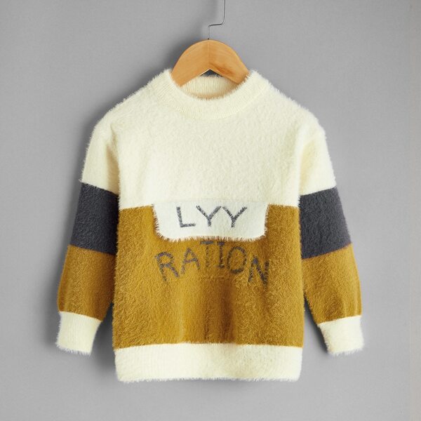 

Toddler Boys Color-block Letter Graphic Fuzzy Sweater, Multicolor