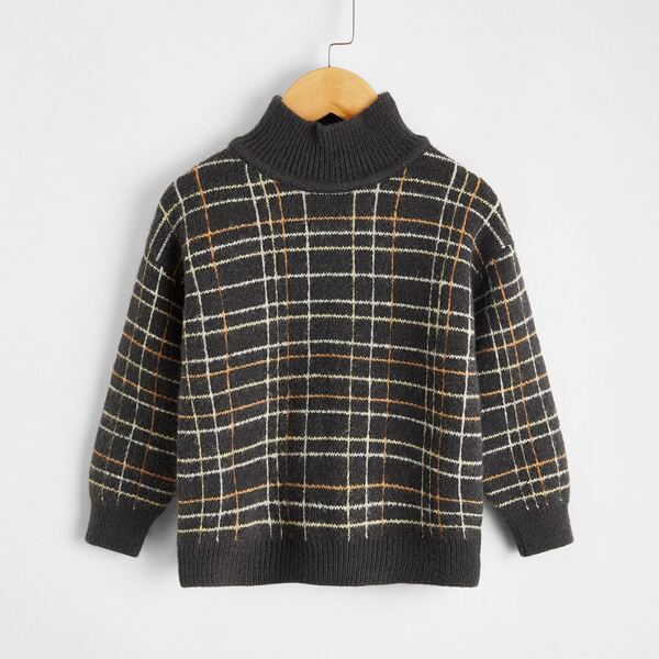 

Toddler Boys Plaid Mock Neck Sweater, Dark grey