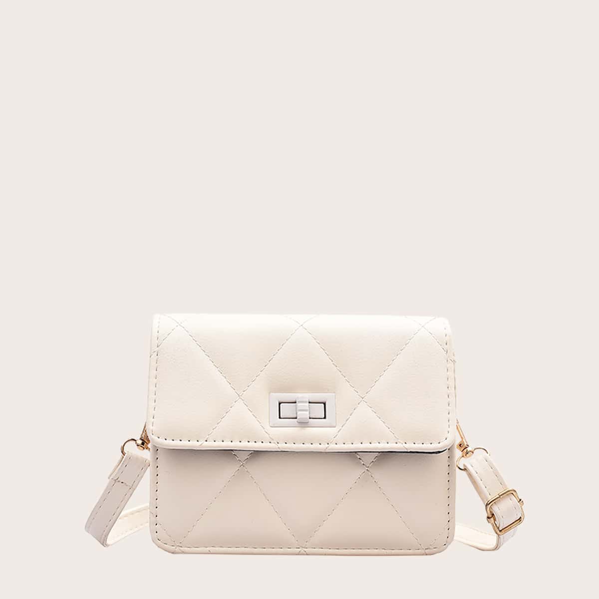 

Quilted Twist Lock Crossbody Bag, Beige