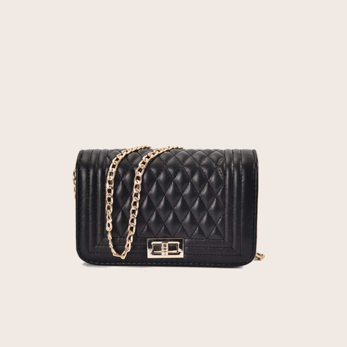 

Quilted Chain Crossbody Bag, Black