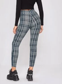 SHEIN Privé 交疊腰格紋緊身褲子 - 藍白色 - 查看 2