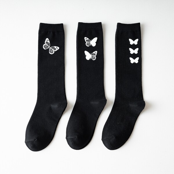 

3pairs Butterfly Pattern Socks, Multicolor
