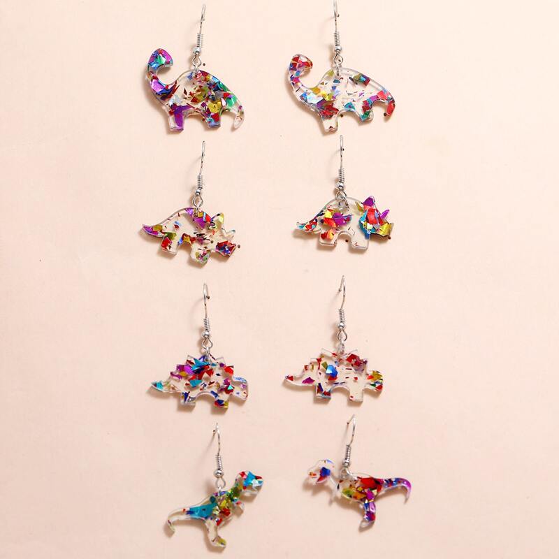 

4pairs Dinosaur Charm Drop Earrings, Multicolor