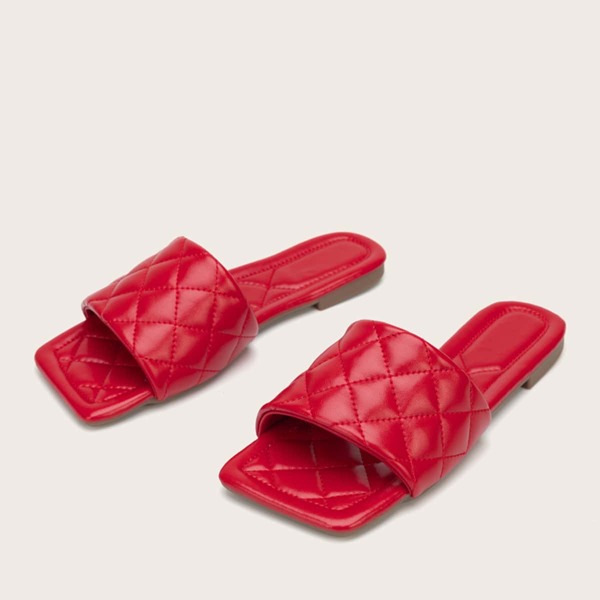 

Open Toe Quilted Slide Sandals, Red