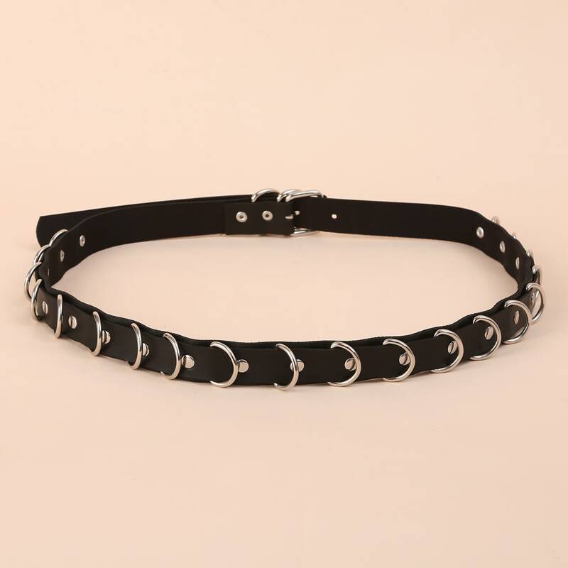 

Ring & Eyelet Decor Buckle Belt, Black