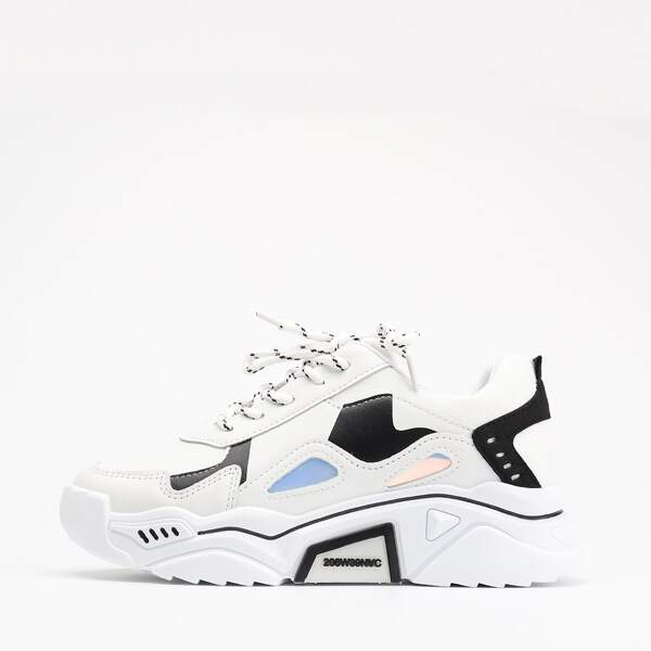 

Lace-up Front Wide Fit Chunky Sneakers, Black and white