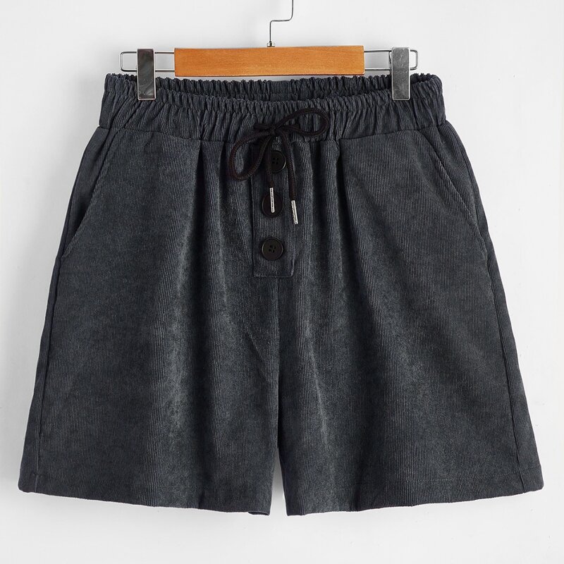 

Corduroy Button Drawstring Shorts, Dark grey